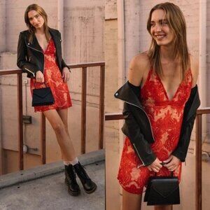 NWT Free People Night Shimmers Sequins Mini Dress in Red sz 4